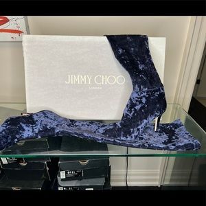 Jimmy Choo crushed blue velvet boots